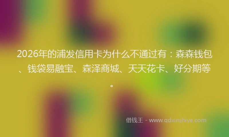 2026年的浦发信用卡为什么不通过有:森森钱包、钱袋易融宝、森泽商城、天天花卡、好分期等。