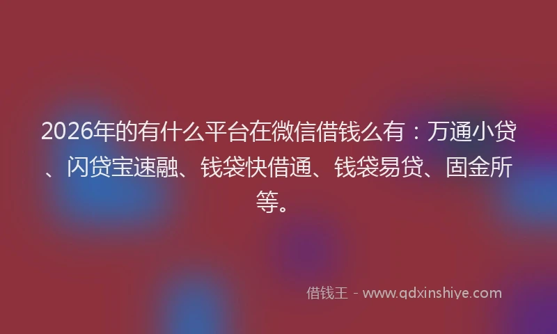 2026年的有什么平台在微信借钱么有:万通小贷、闪贷宝速融、钱袋快借通、钱袋易贷、固金所等。