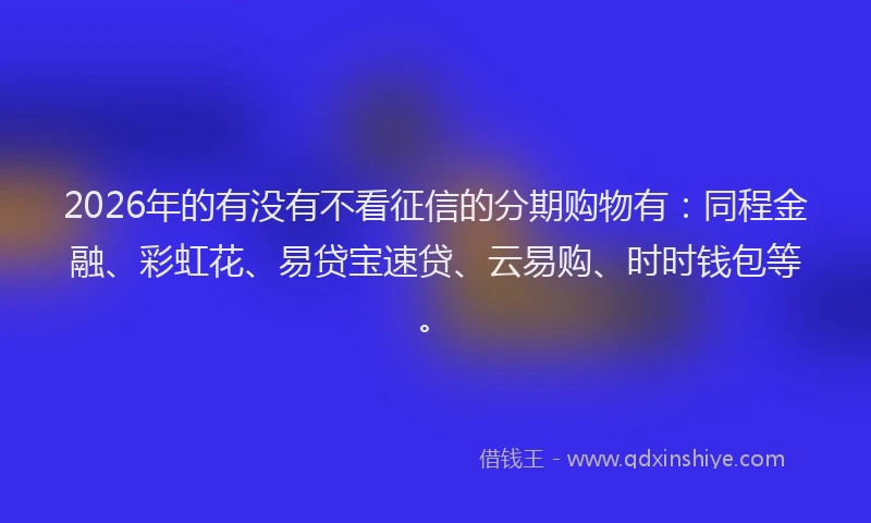 2026年的有没有不看征信的分期购物有:同程金融、彩虹花、易贷宝速贷、云易购、时时钱包等。