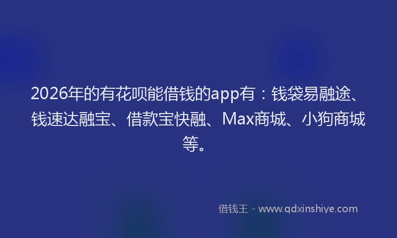2026年的有花呗能借钱的app有:钱袋易融途、钱速达融宝、借款宝快融、Max商城、小狗商城等。