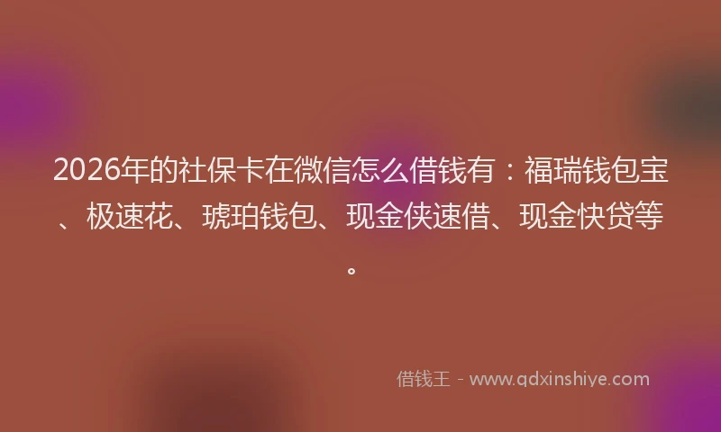 2026年的社保卡在微信怎么借钱有:福瑞钱包宝、极速花、琥珀钱包、现金侠速借、现金快贷等。