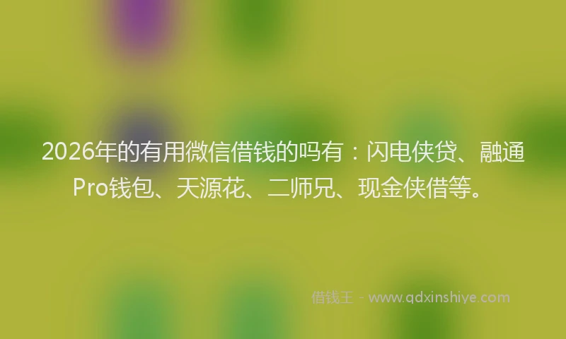 2026年的有用微信借钱的吗有：闪电侠贷、融通Pro钱包、天源花、二师兄、现金侠借等。