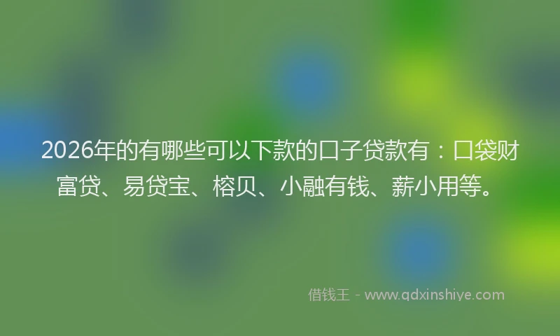 2026年的有哪些可以下款的口子贷款有:口袋财富贷、易贷宝、榕贝、小融有钱、薪小用等。