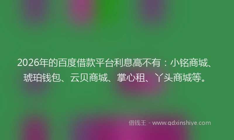 2026年的百度借款平台利息高不有：小铭商城、琥珀钱包、云贝商城、掌心租、丫头商城等。