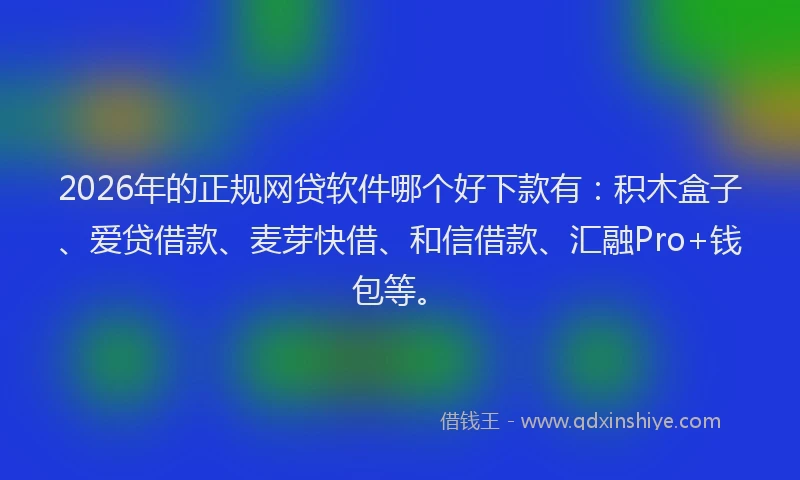 2026年的正规网贷软件哪个好下款有：积木盒子、爱贷借款、麦芽快借、和信借款、汇融Pro+钱包等。