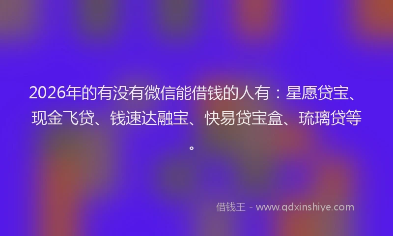 2026年的有没有微信能借钱的人有：星愿贷宝、现金飞贷、钱速达融宝、快易贷宝盒、琉璃贷等。