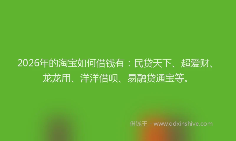 2026年的淘宝如何借钱有：民贷天下、超爱财、龙龙用、洋洋借呗、易融贷通宝等。