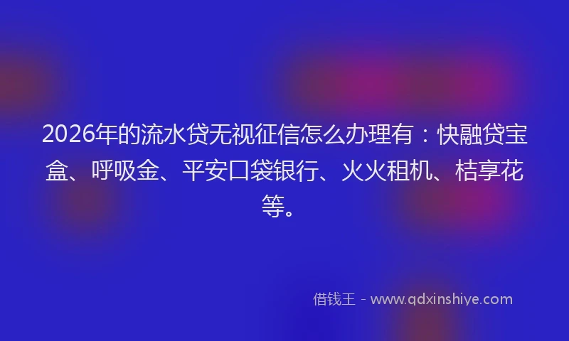 2026年的流水贷无视征信怎么办理有：快融贷宝盒、呼吸金、平安口袋银行、火火租机、桔享花等。
