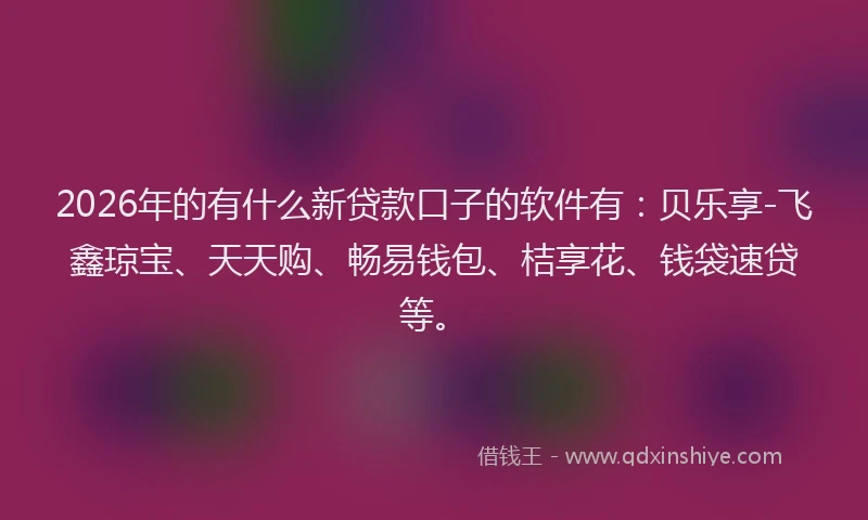 2026年的有什么新贷款口子的软件有：贝乐享-飞鑫琼宝、天天购、畅易钱包、桔享花、钱袋速贷等。