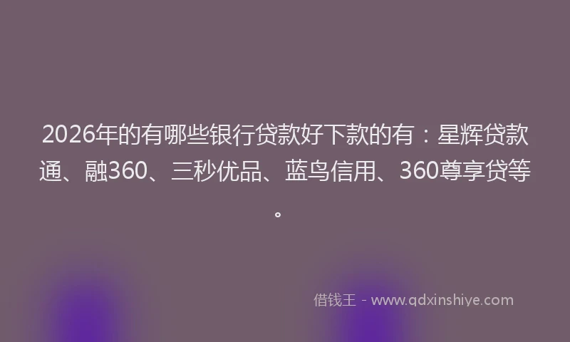 2026年的有哪些银行贷款好下款的有：星辉贷款通、融360、三秒优品、蓝鸟信用、360尊享贷等。