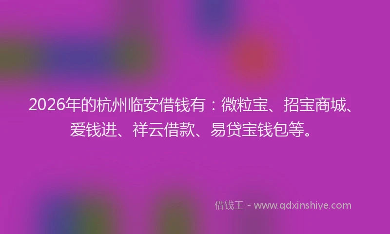 2026年的杭州临安借钱有：微粒宝、招宝商城、爱钱进、祥云借款、易贷宝钱包等。