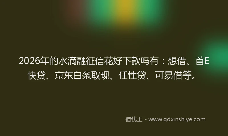 2026年的水滴融征信花好下款吗有:想借、首E快贷、京东白条取现、任性贷、可易借等。