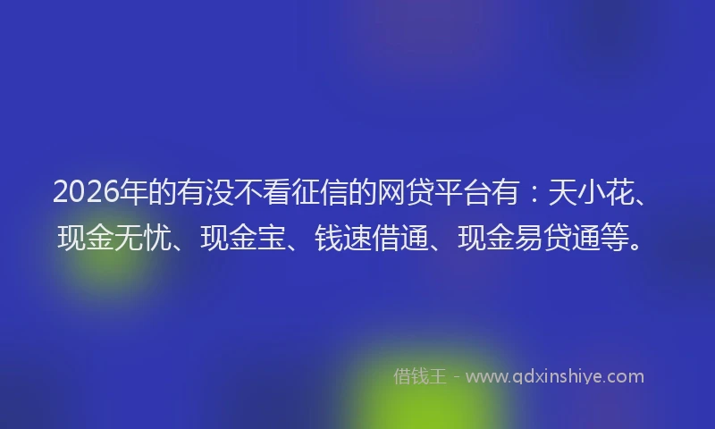 2026年的有没不看征信的网贷平台有：天小花、现金无忧、现金宝、钱速借通、现金易贷通等。