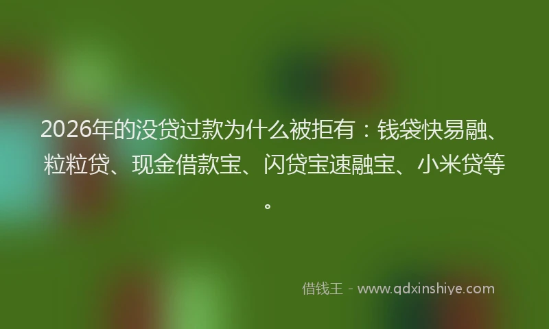 2026年的没贷过款为什么被拒有：钱袋快易融、粒粒贷、现金借款宝、闪贷宝速融宝、小米贷等。
