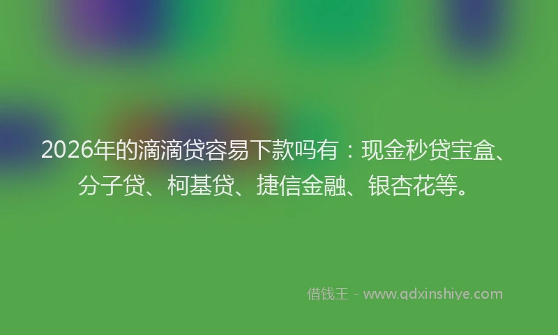2026年的滴滴贷容易下款吗有:现金秒贷宝盒、分子贷、柯基贷、捷信金融、银杏花等。