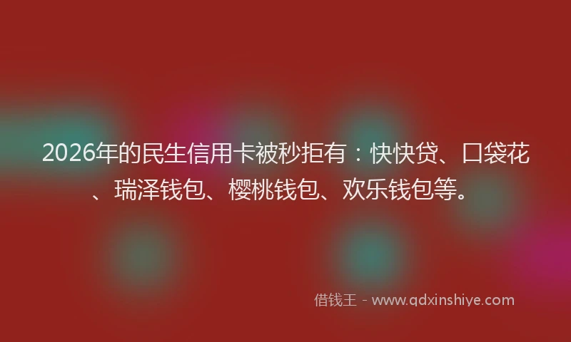 2026年的民生信用卡被秒拒有：快快贷、口袋花、瑞泽钱包、樱桃钱包、欢乐钱包等。