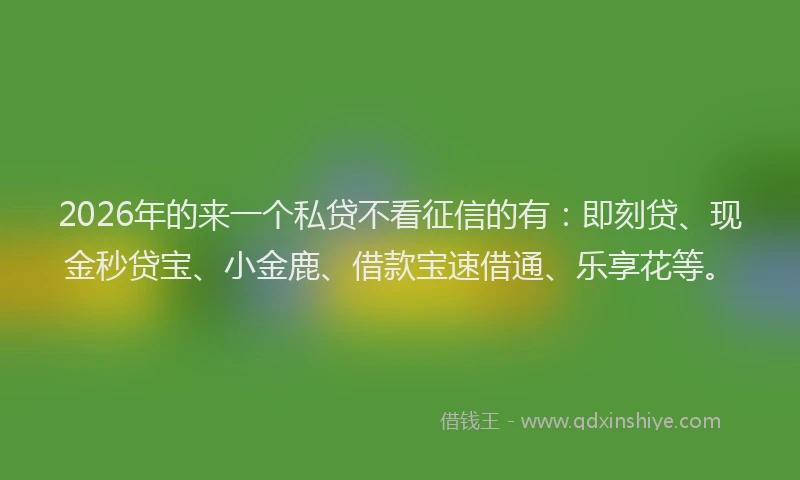 2026年的来一个私贷不看征信的有：即刻贷、现金秒贷宝、小金鹿、借款宝速借通、乐享花等。