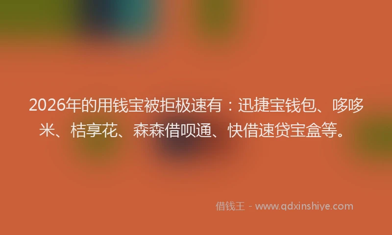2026年的用钱宝被拒极速有：迅捷宝钱包、哆哆米、桔享花、森森借呗通、快借速贷宝盒等。
