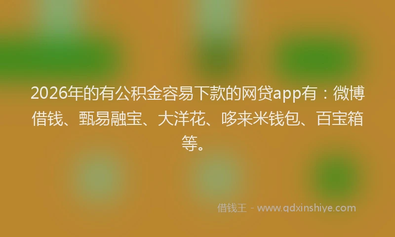 2026年的有公积金容易下款的网贷app有：微博借钱、甄易融宝、大洋花、哆来米钱包、百宝箱等。