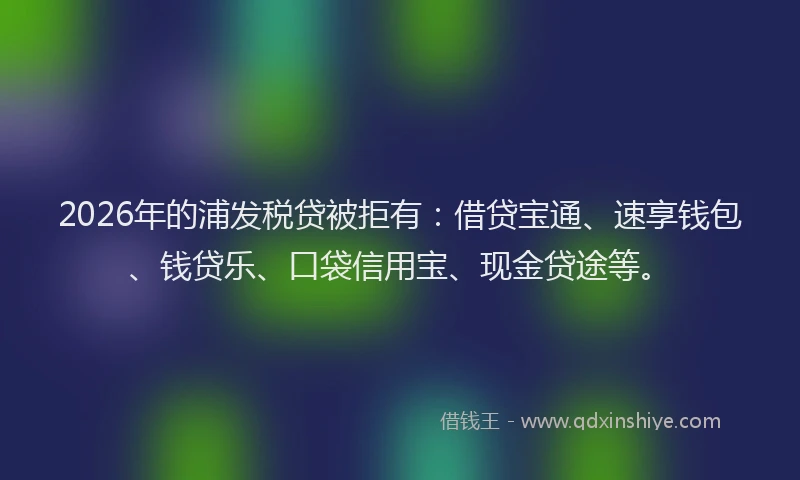 2026年的浦发税贷被拒有：借贷宝通、速享钱包、钱贷乐、口袋信用宝、现金贷途等。