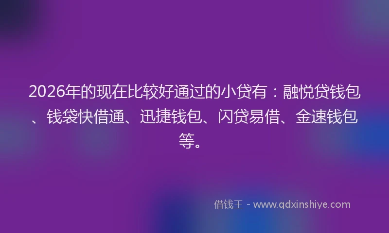 2026年的现在比较好通过的小贷有：融悦贷钱包、钱袋快借通、迅捷钱包、闪贷易借、金速钱包等。