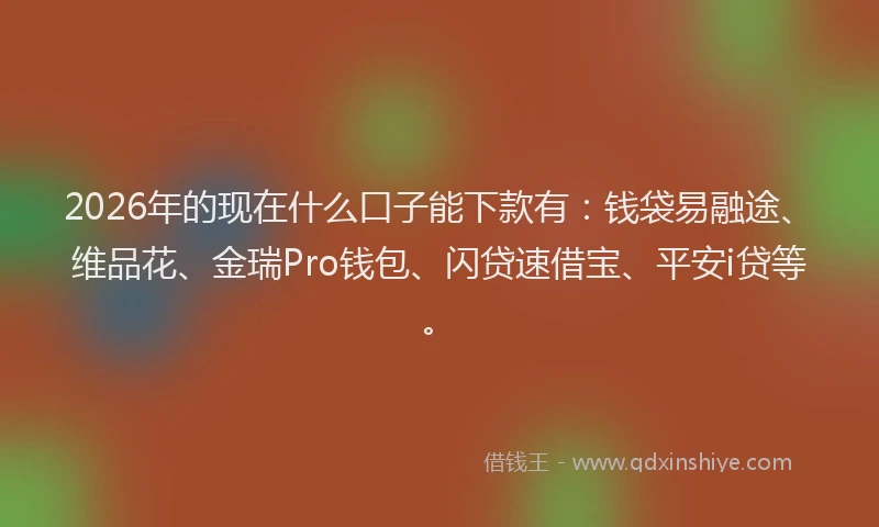2026年的现在什么口子能下款有：钱袋易融途、维品花、金瑞Pro钱包、闪贷速借宝、平安i贷等。