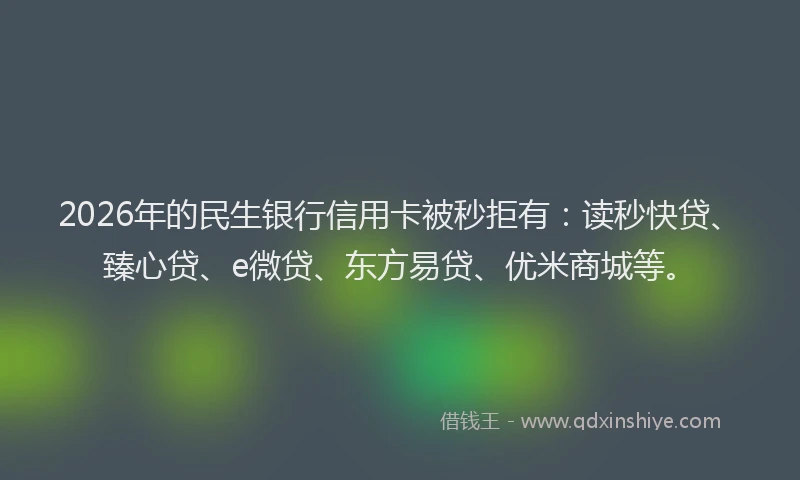 2026年的民生银行信用卡被秒拒有：读秒快贷、臻心贷、e微贷、东方易贷、优米商城等。