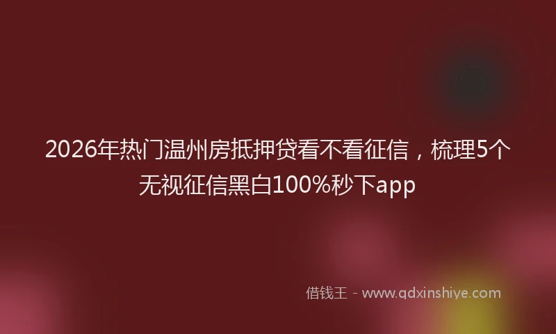 2026年热门温州房抵押贷看不看征信，梳理5个无视征信黑白100%秒下app