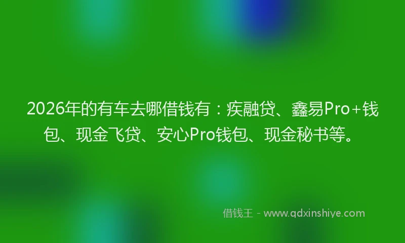 2026年的有车去哪借钱有:疾融贷、鑫易Pro+钱包、现金飞贷、安心Pro钱包、现金秘书等。