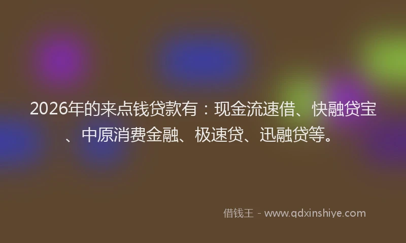 2026年的来点钱贷款有：现金流速借、快融贷宝、中原消费金融、极速贷、迅融贷等。