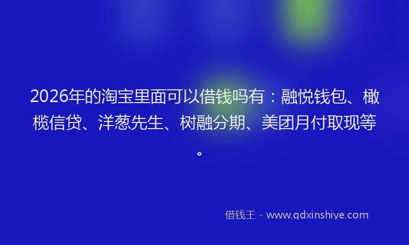 2026年的淘宝里面可以借钱吗有:融悦钱包、橄榄信贷、洋葱先生、树融分期、美团月付取现等。