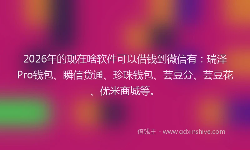 2026年的现在啥软件可以借钱到微信有:瑞泽Pro钱包、瞬信贷通、珍珠钱包、芸豆分、芸豆花、优米商城等。
