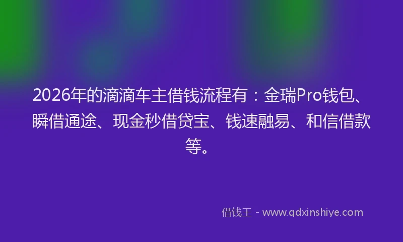 2026年的滴滴车主借钱流程有：金瑞Pro钱包、瞬借通途、现金秒借贷宝、钱速融易、和信借款等。