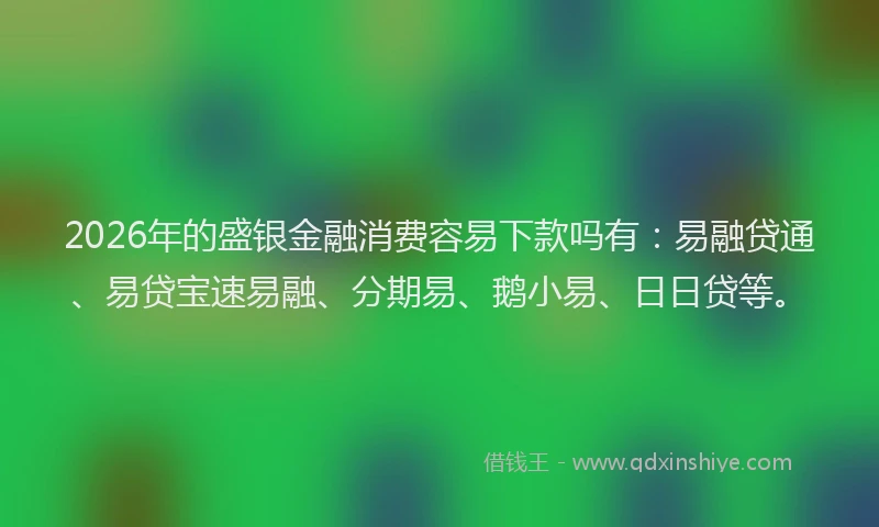 2026年的盛银金融消费容易下款吗有：易融贷通、易贷宝速易融、分期易、鹅小易、日日贷等。