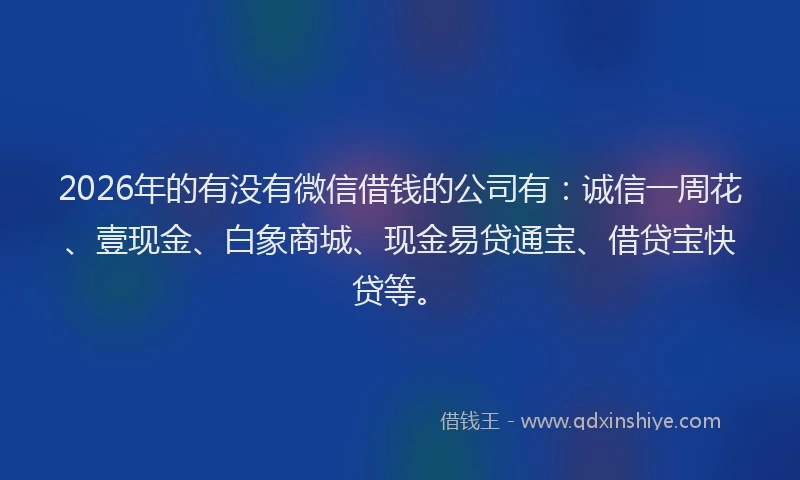 2026年的有没有微信借钱的公司有：诚信一周花、壹现金、白象商城、现金易贷通宝、借贷宝快贷等。