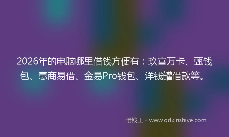 2026年的电脑哪里借钱方便有：玖富万卡、甄钱包、惠商易借、金易Pro钱包、洋钱罐借款等。