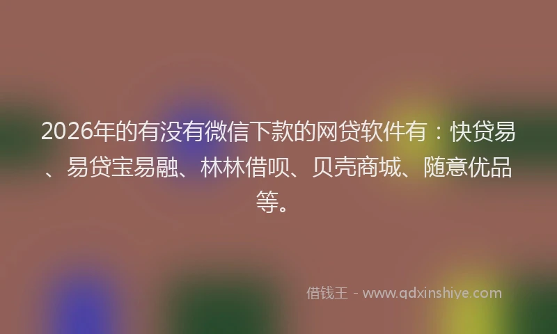 2026年的有没有微信下款的网贷软件有:快贷易、易贷宝易融、林林借呗、贝壳商城、随意优品等。