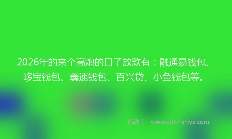 2026年的来个高炮的口子放款有：融通易钱包、哆宝钱包、鑫速钱包、百兴贷、小鱼钱包等。