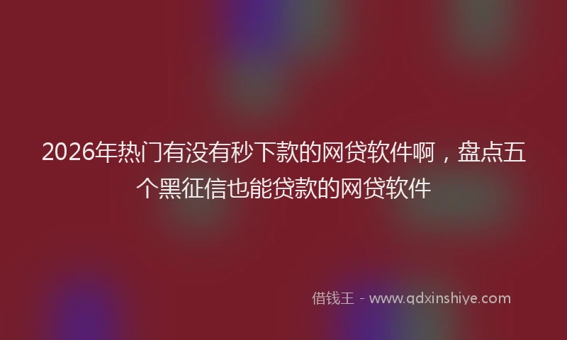 2026年热门有没有秒下款的网贷软件啊，盘点五个黑征信也能贷款的网贷软件