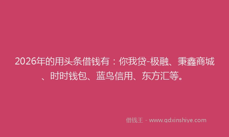 2026年的用头条借钱有:你我贷-极融、秉鑫商城、时时钱包、蓝鸟信用、东方汇等。