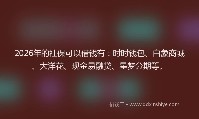 2026年的社保可以借钱有：时时钱包、白象商城、大洋花、现金易融贷、星梦分期等。