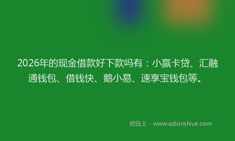 2026年的现金借款好下款吗有：小赢卡贷、汇融通钱包、借钱快、鹅小易、速享宝钱包等。