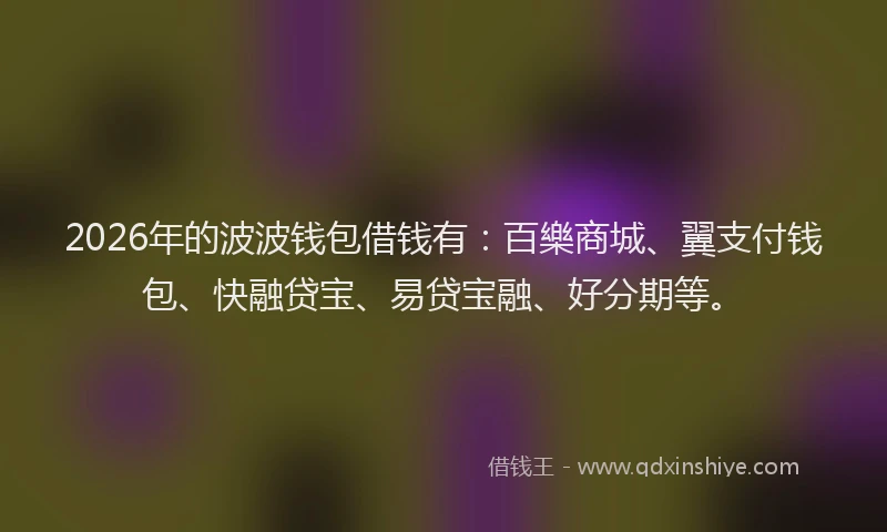 2026年的波波钱包借钱有：百樂商城、翼支付钱包、快融贷宝、易贷宝融、好分期等。