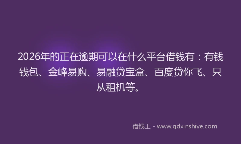 2026年的正在逾期可以在什么平台借钱有：有钱钱包、金峰易购、易融贷宝盒、百度贷你飞、只从租机等。