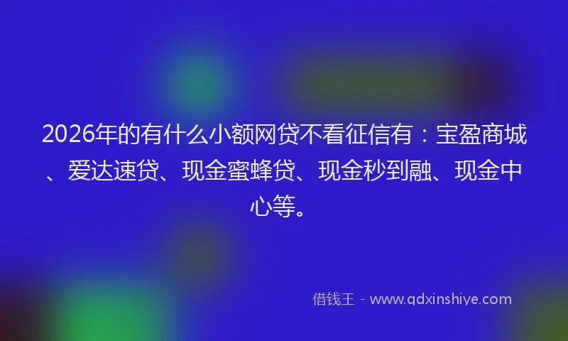 2026年的有什么小额网贷不看征信有:宝盈商城、爱达速贷、现金蜜蜂贷、现金秒到融、现金中心等。