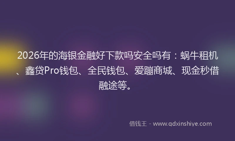 2026年的海银金融好下款吗安全吗有：蜗牛租机、鑫贷Pro钱包、全民钱包、爱蹦商城、现金秒借融途等。