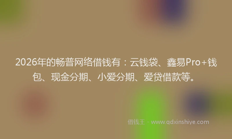 2026年的畅普网络借钱有:云钱袋、鑫易Pro+钱包、现金分期、小爱分期、爱贷借款等。