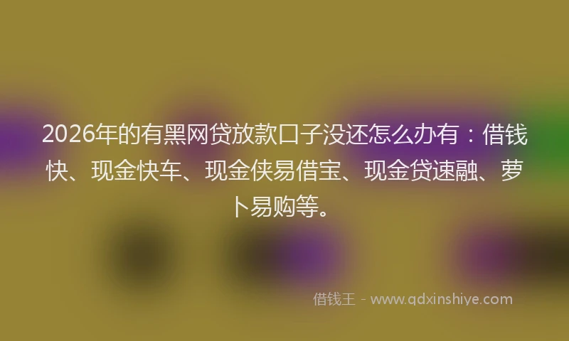2026年的有黑网贷放款口子没还怎么办有:借钱快、现金快车、现金侠易借宝、现金贷速融、萝卜易购等。