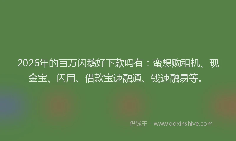 2026年的百万闪鹅好下款吗有：蛮想购租机、现金宝、闪用、借款宝速融通、钱速融易等。