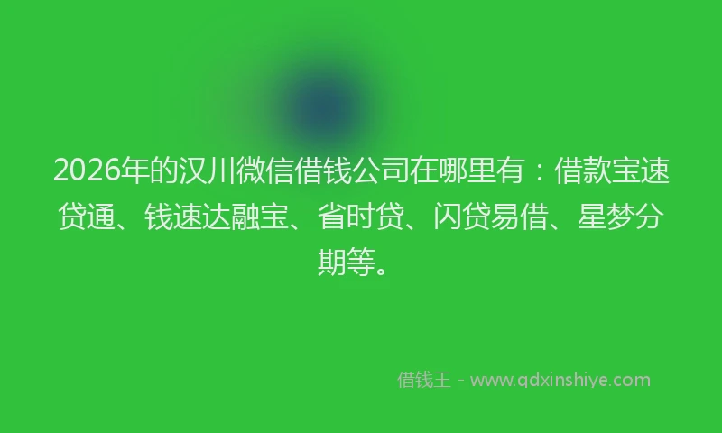2026年的汉川微信借钱公司在哪里有：借款宝速贷通、钱速达融宝、省时贷、闪贷易借、星梦分期等。